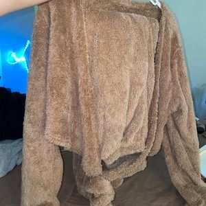 Brown fuzzy two piece pants set